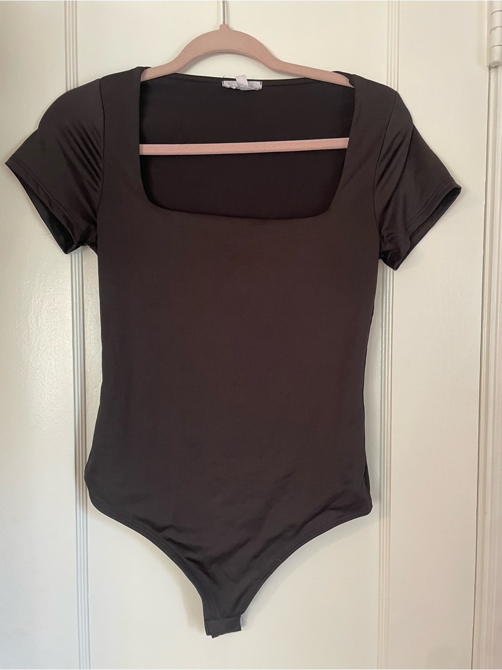 Square Neck Short Sleeve Bodysuit in Black